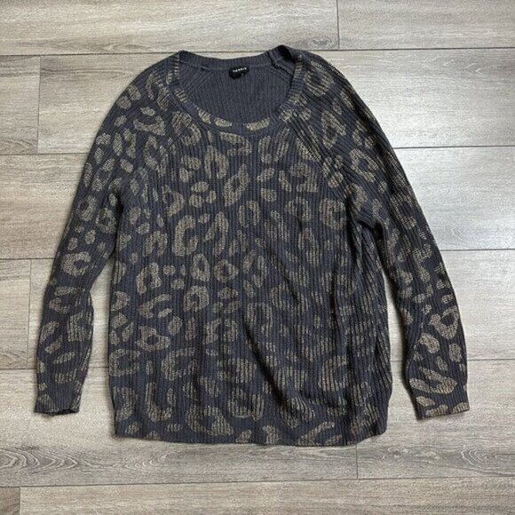 Torrid 1 Womens Plus 1X Animal Metallic Gold Print Gray Sweater - Picture 1 of 6